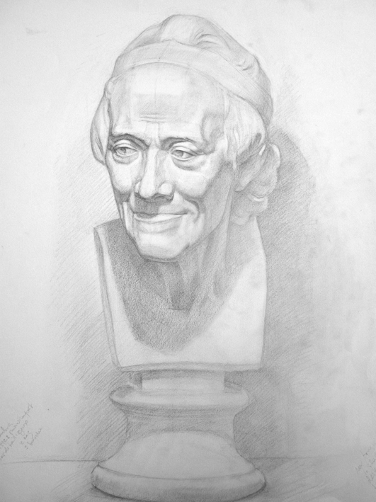 Disegno a carboncino su carta di un busto classico