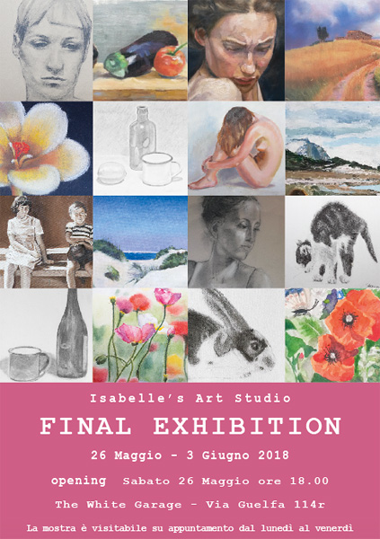 Invito mostra di fine anno degli allievi del corso di disegno e pittura dell' Isabelle Art Studio a Firenze
