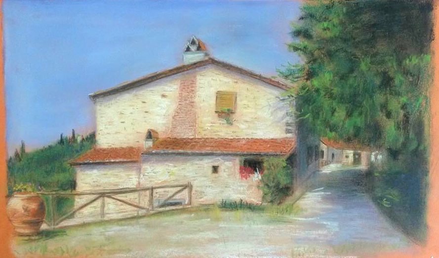 Casa di campagna, pastello da fotografia realizzato da una allieva del corso avanzato di pittura